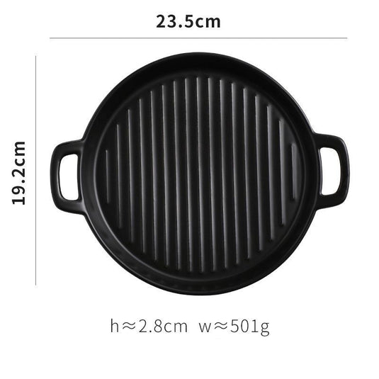 Binaural Baking Tray Pizza Tray Round Dish Plate Dish Creative Oven Ceramic Net Celebrity Tableware Microwave Flat Plate - Grand Goldman