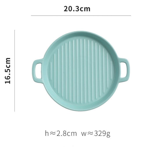 Binaural Baking Tray Pizza Tray Round Dish Plate Dish Creative Oven Ceramic Net Celebrity Tableware Microwave Flat Plate - Grand Goldman