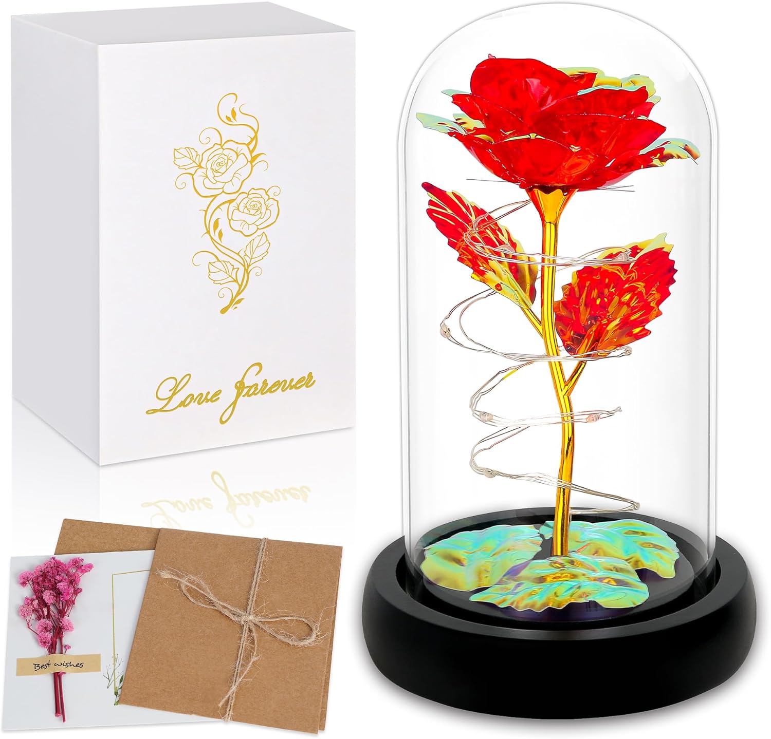 Birthday Gifts for Women,Christmas Rose Gifts for Women,Womens Glass Rose Gifts,Light Up Rose Flowers in Glass Dome,Colorful Rainbow Flower Rose Mom Gifts for Her,Wife,Thanksgiving,Anniversary - Grand Goldman