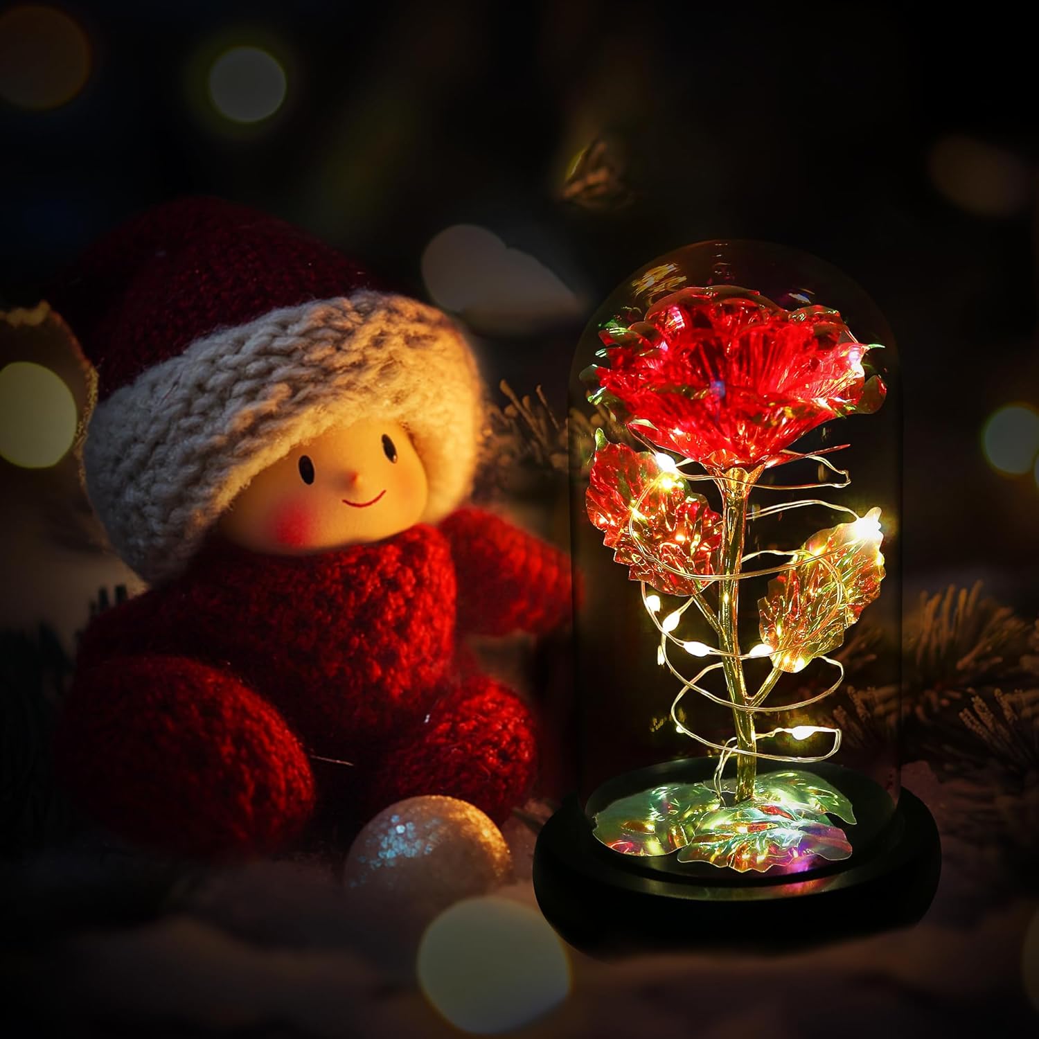 Birthday Gifts for Women,Christmas Rose Gifts for Women,Womens Glass Rose Gifts,Light Up Rose Flowers in Glass Dome,Colorful Rainbow Flower Rose Mom Gifts for Her,Wife,Thanksgiving,Anniversary - Grand Goldman