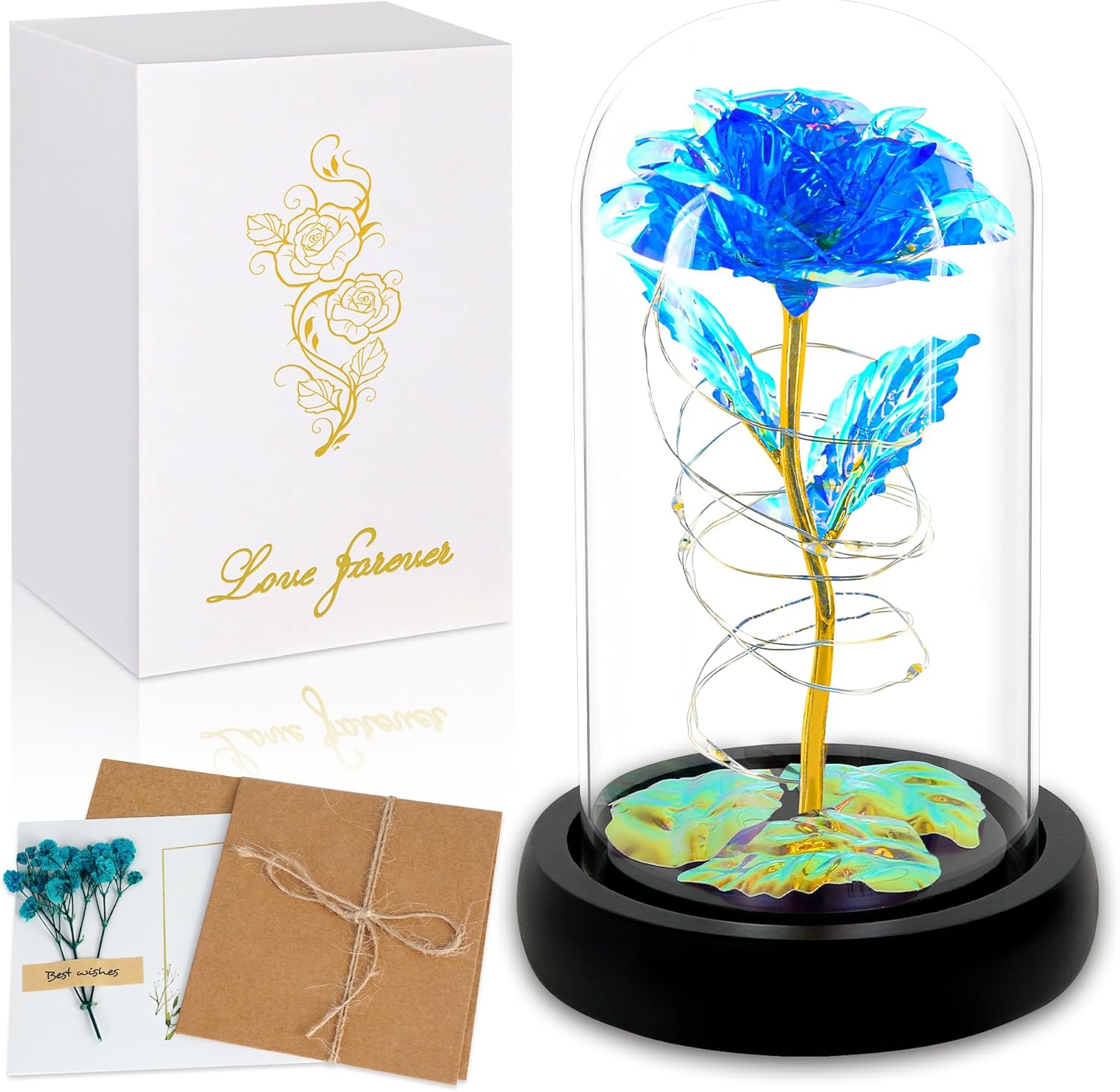 Birthday Gifts for Women,Christmas Rose Gifts for Women,Womens Glass Rose Gifts,Light Up Rose Flowers in Glass Dome,Colorful Rainbow Flower Rose Mom Gifts for Her,Wife,Thanksgiving,Anniversary - Grand Goldman