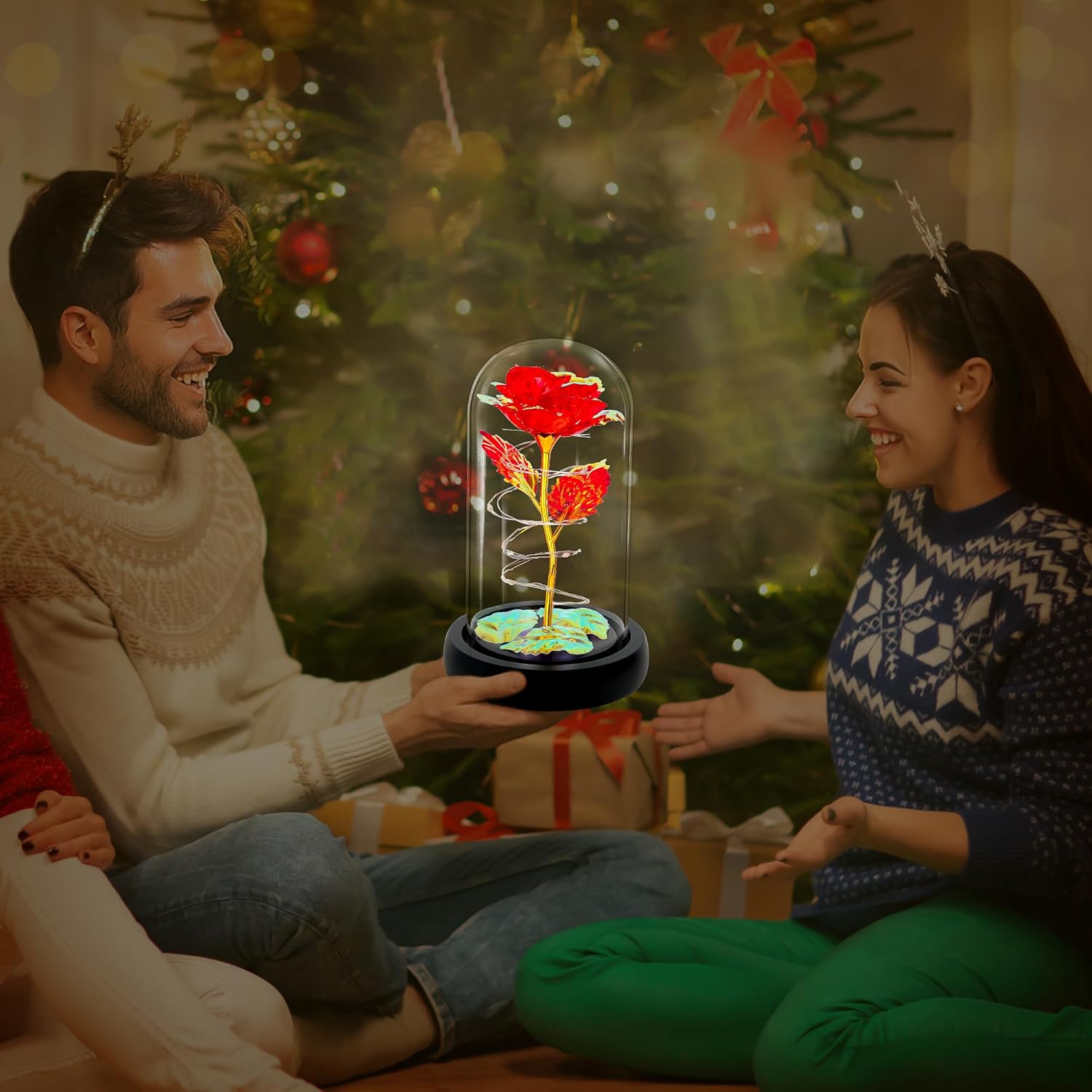 Birthday Gifts for Women,Christmas Rose Gifts for Women,Womens Glass Rose Gifts,Light Up Rose Flowers in Glass Dome,Colorful Rainbow Flower Rose Mom Gifts for Her,Wife,Thanksgiving,Anniversary - Grand Goldman