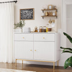 Black Buffet Sideboard Cabinet with Drawers and Waveform Doors, 39'' Modern Floor Kitchen Storage Cabinet, Kitchen Island, Entryway Console Cabinet for Kitchen, Living Room - Grand Goldman