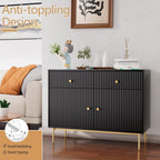 Black Buffet Sideboard Cabinet with Drawers and Waveform Doors, 39'' Modern Floor Kitchen Storage Cabinet, Kitchen Island, Entryway Console Cabinet for Kitchen, Living Room - Grand Goldman