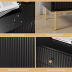 Black Buffet Sideboard Cabinet with Drawers and Waveform Doors, 39'' Modern Floor Kitchen Storage Cabinet, Kitchen Island, Entryway Console Cabinet for Kitchen, Living Room - Grand Goldman