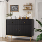 Black Buffet Sideboard Cabinet with Drawers and Waveform Doors, 39'' Modern Floor Kitchen Storage Cabinet, Kitchen Island, Entryway Console Cabinet for Kitchen, Living Room - Grand Goldman