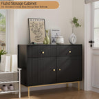 Black Buffet Sideboard Cabinet with Drawers and Waveform Doors, 39'' Modern Floor Kitchen Storage Cabinet, Kitchen Island, Entryway Console Cabinet for Kitchen, Living Room - Grand Goldman