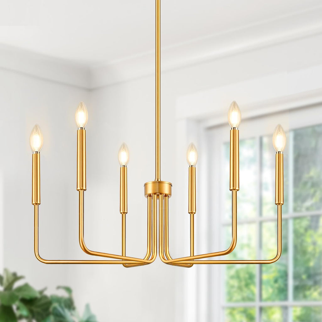 Black Chandelier, 6-Light Farmhouse Chandelier for Dining Room Lighting Fixtures Hanging, Dining Light Fixtures Industrial Modern Chandelier for Bedroom, Foyer, Hall, Kitchen, Living Room and Entryway - Grand Goldman