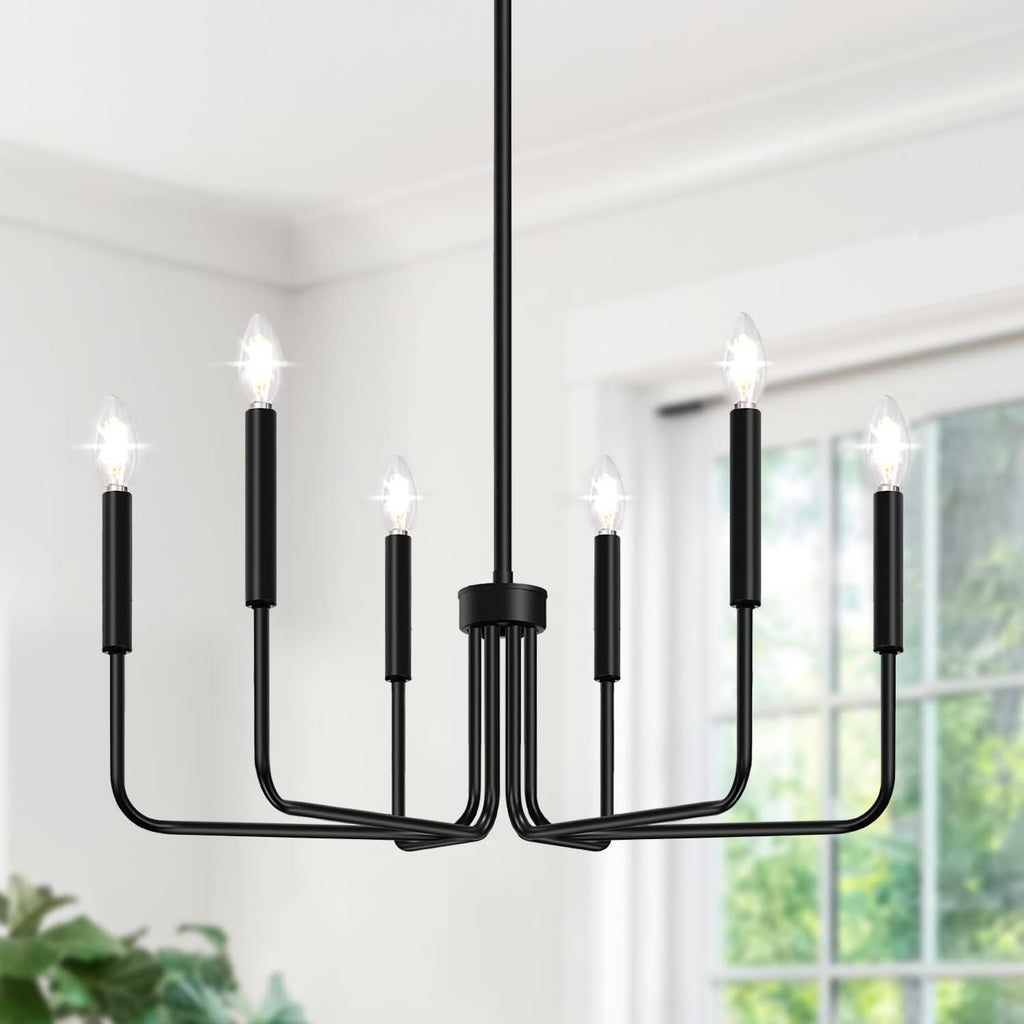 Black Chandelier, 6-Light Farmhouse Chandelier for Dining Room Lighting Fixtures Hanging, Dining Light Fixtures Industrial Modern Chandelier for Bedroom, Foyer, Hall, Kitchen, Living Room and Entryway - Grand Goldman