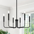 Black Chandelier, 6-Light Farmhouse Chandelier for Dining Room Lighting Fixtures Hanging, Dining Light Fixtures Industrial Modern Chandelier for Bedroom, Foyer, Hall, Kitchen, Living Room and Entryway - Grand Goldman