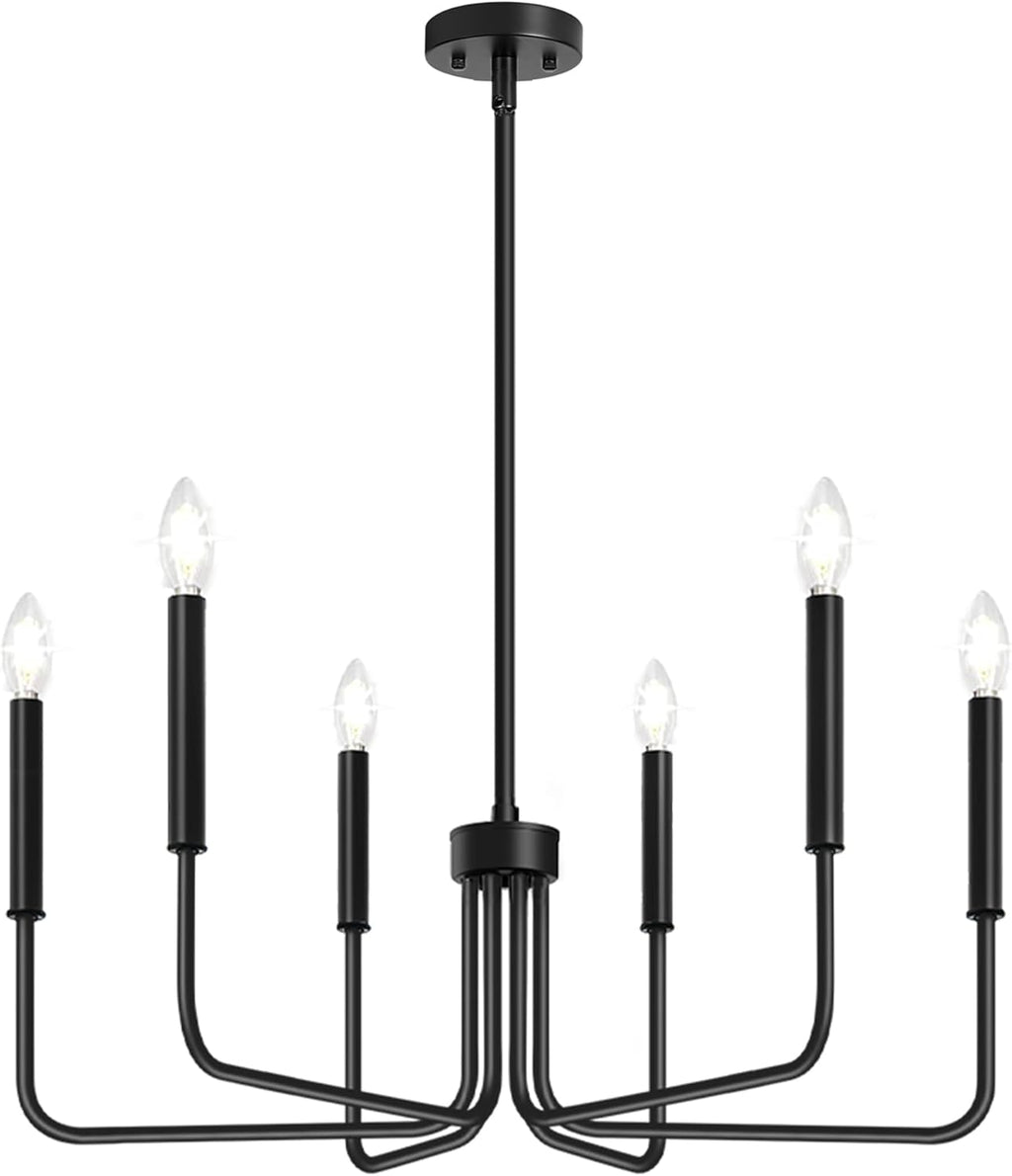 Black Chandelier, 6-Light Farmhouse Chandelier for Dining Room Lighting Fixtures Hanging, Dining Light Fixtures Industrial Modern Chandelier for Bedroom, Foyer, Hall, Kitchen, Living Room and Entryway - Grand Goldman