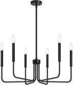 Black Chandelier, 6-Light Farmhouse Chandelier for Dining Room Lighting Fixtures Hanging, Dining Light Fixtures Industrial Modern Chandelier for Bedroom, Foyer, Hall, Kitchen, Living Room and Entryway - Grand Goldman