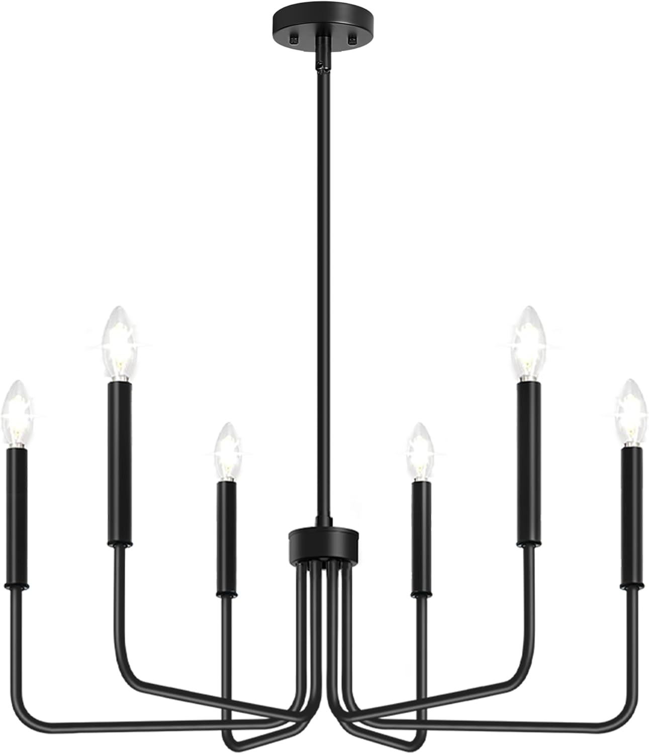 Black Chandelier, 6-Light Farmhouse Chandelier for Dining Room Lighting Fixtures Hanging, Dining Light Fixtures Industrial Modern Chandelier for Bedroom, Foyer, Hall, Kitchen, Living Room and Entryway - Grand Goldman