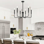 Black Chandelier, 6-Light Farmhouse Chandelier for Dining Room Lighting Fixtures Hanging, Dining Light Fixtures Industrial Modern Chandelier for Bedroom, Foyer, Hall, Kitchen, Living Room and Entryway - Grand Goldman
