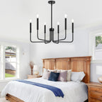 Black Chandelier, 6-Light Farmhouse Chandelier for Dining Room Lighting Fixtures Hanging, Dining Light Fixtures Industrial Modern Chandelier for Bedroom, Foyer, Hall, Kitchen, Living Room and Entryway - Grand Goldman