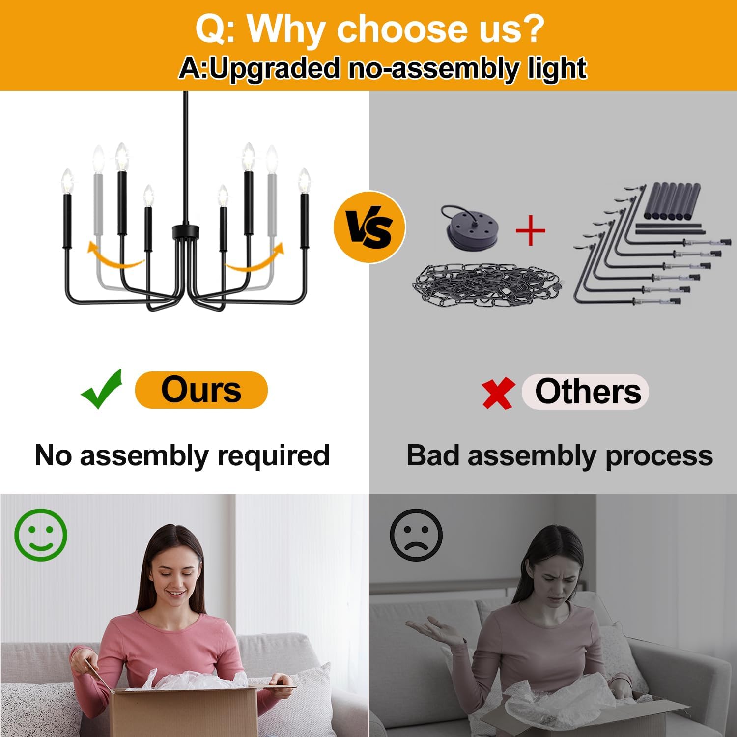 Black Chandelier, 6-Light Farmhouse Chandelier for Dining Room Lighting Fixtures Hanging, Dining Light Fixtures Industrial Modern Chandelier for Bedroom, Foyer, Hall, Kitchen, Living Room and Entryway - Grand Goldman