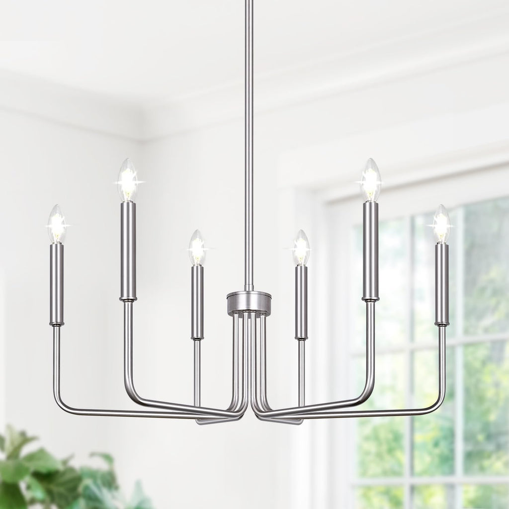 Black Chandelier, 6-Light Farmhouse Chandelier for Dining Room Lighting Fixtures Hanging, Dining Light Fixtures Industrial Modern Chandelier for Bedroom, Foyer, Hall, Kitchen, Living Room and Entryway - Grand Goldman