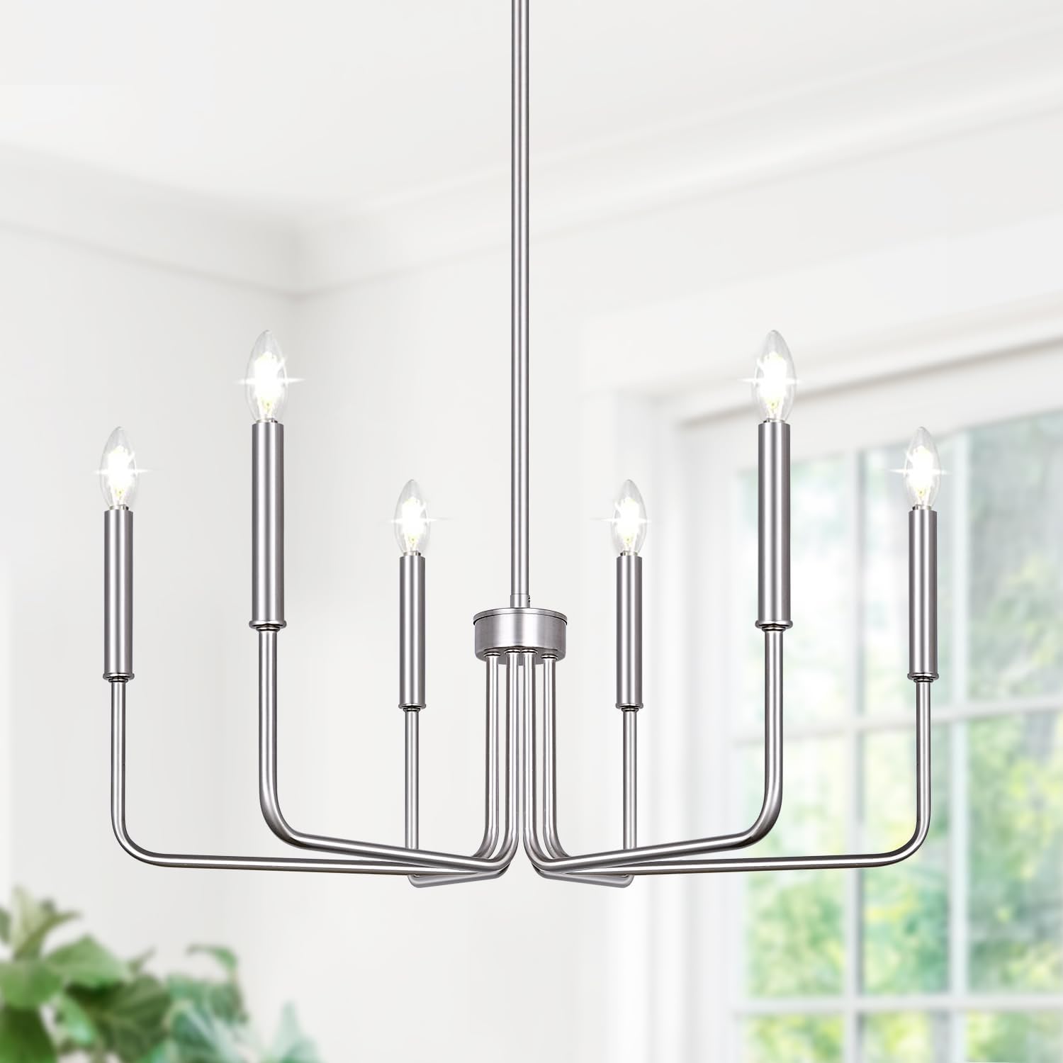 Black Chandelier, 6-Light Farmhouse Chandelier for Dining Room Lighting Fixtures Hanging, Dining Light Fixtures Industrial Modern Chandelier for Bedroom, Foyer, Hall, Kitchen, Living Room and Entryway - Grand Goldman