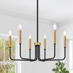 Black Chandelier, 6-Light Farmhouse Chandelier for Dining Room Lighting Fixtures Hanging, Dining Light Fixtures Industrial Modern Chandelier for Bedroom, Foyer, Hall, Kitchen, Living Room and Entryway - Grand Goldman
