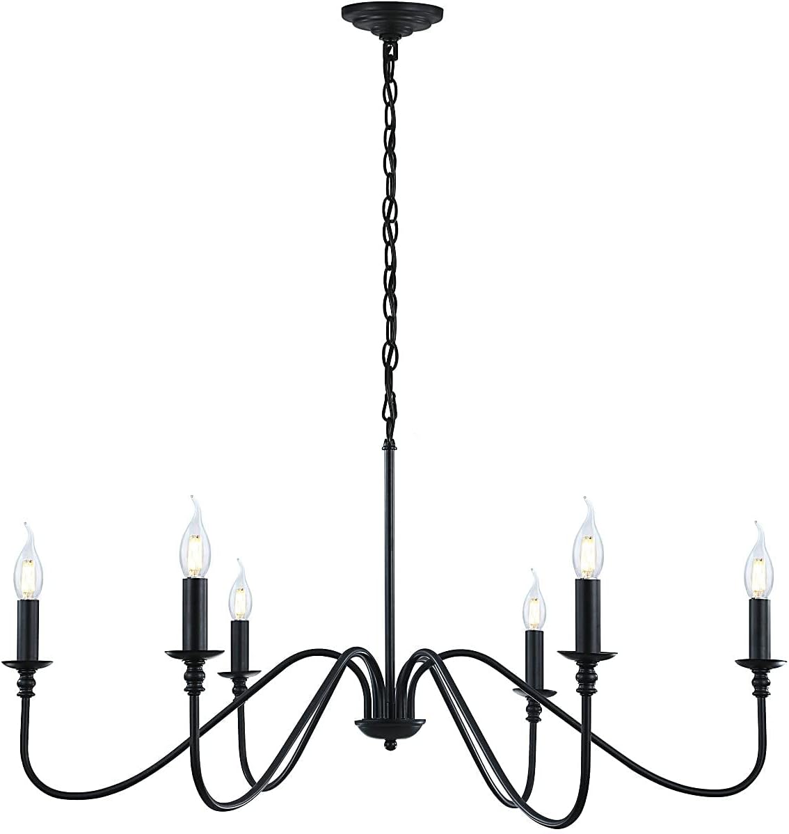 Black Chandelier,6-Light Rustic Industrial Iron Chandeliers for Dining Room Lighting Fixtures Hanging,Candle Hanging Hallway, Living Room, Foyer, Bedroom, Office, Bar,Island Lights - Grand Goldman