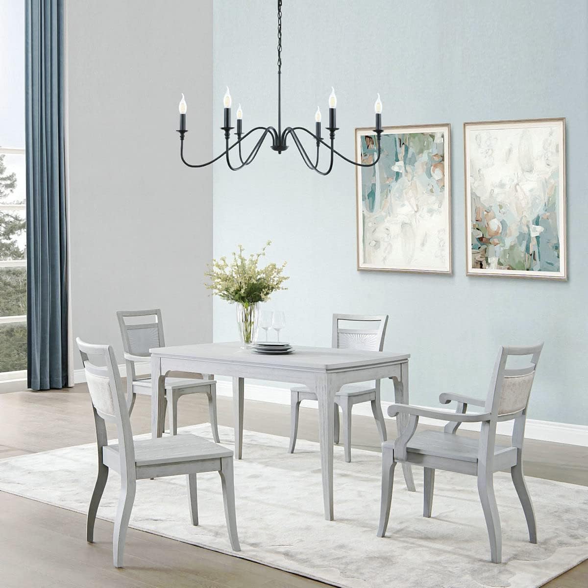 Black Chandelier,6-Light Rustic Industrial Iron Chandeliers for Dining Room Lighting Fixtures Hanging,Candle Hanging Hallway, Living Room, Foyer, Bedroom, Office, Bar,Island Lights - Grand Goldman