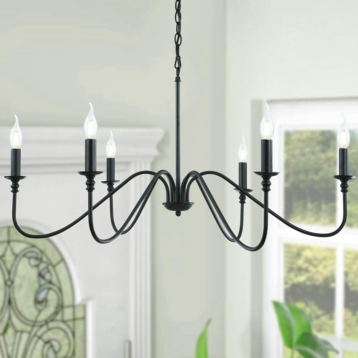 Black Chandelier,6-Light Rustic Industrial Iron Chandeliers for Dining Room Lighting Fixtures Hanging,Candle Hanging Hallway, Living Room, Foyer, Bedroom, Office, Bar,Island Lights - Grand Goldman