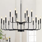 Black Chandelier, Modern Farmhouse Chandeliers for Dining Room 9-Lights Candle Pendant Lights Kitchen Island Rustic Industrial Black Metal Hanging Light Fixtures for Living Room Bedroom Entryway - Grand Goldman