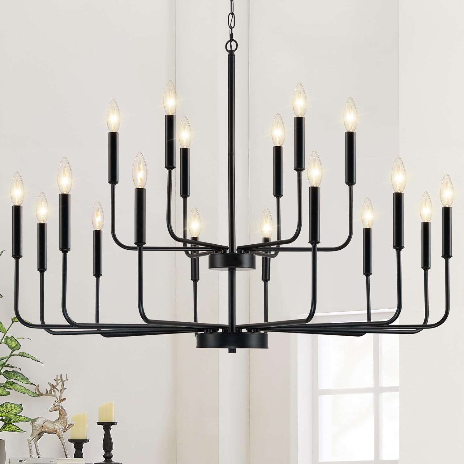 Black Chandelier, Modern Farmhouse Chandeliers for Dining Room 9-Lights Candle Pendant Lights Kitchen Island Rustic Industrial Black Metal Hanging Light Fixtures for Living Room Bedroom Entryway - Grand Goldman