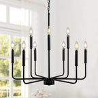Black Chandelier, Modern Farmhouse Chandeliers for Dining Room 9-Lights Candle Pendant Lights Kitchen Island Rustic Industrial Black Metal Hanging Light Fixtures for Living Room Bedroom Entryway - Grand Goldman