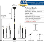 Black Chandelier, Modern Farmhouse Chandeliers for Dining Room 9-Lights Candle Pendant Lights Kitchen Island Rustic Industrial Black Metal Hanging Light Fixtures for Living Room Bedroom Entryway - Grand Goldman