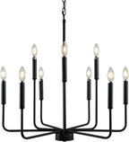 Black Chandelier, Modern Farmhouse Chandeliers for Dining Room 9-Lights Candle Pendant Lights Kitchen Island Rustic Industrial Black Metal Hanging Light Fixtures for Living Room Bedroom Entryway - Grand Goldman