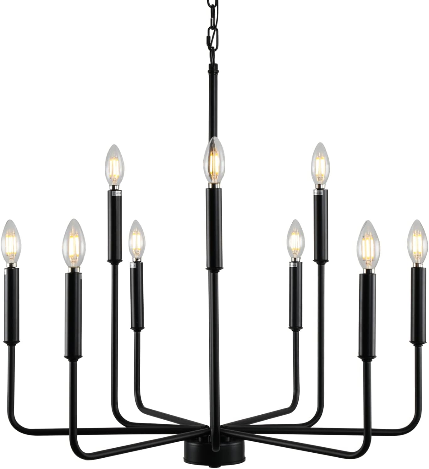 Black Chandelier, Modern Farmhouse Chandeliers for Dining Room 9-Lights Candle Pendant Lights Kitchen Island Rustic Industrial Black Metal Hanging Light Fixtures for Living Room Bedroom Entryway - Grand Goldman