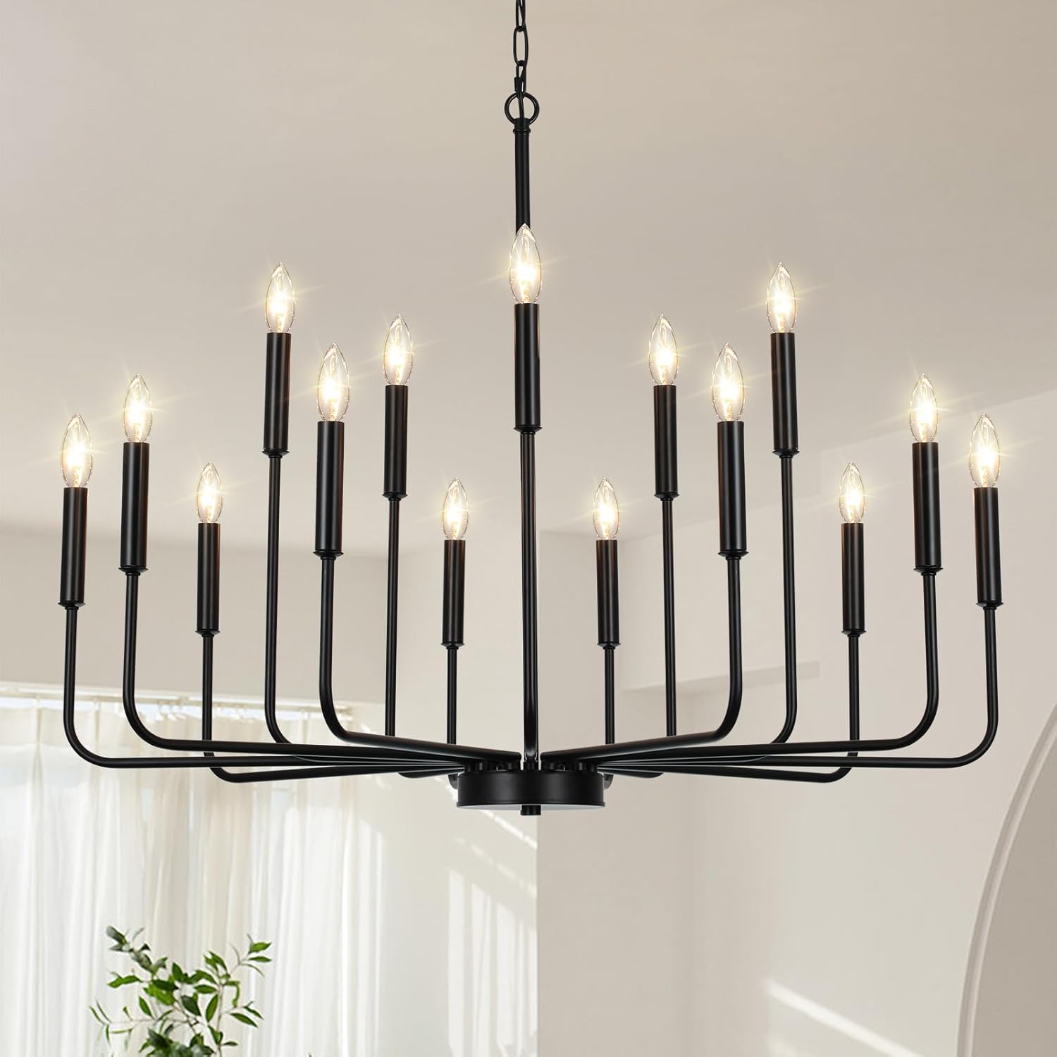 Black Chandelier, Modern Farmhouse Chandeliers for Dining Room 9-Lights Candle Pendant Lights Kitchen Island Rustic Industrial Black Metal Hanging Light Fixtures for Living Room Bedroom Entryway - Grand Goldman