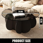 Black Coffee Table, 31.5" Round Glass Coffee Table for Living Room Mid Century Modern Coffee Table Unique Center Table with Wood Base Circle Coffee Ta - Grand Goldman