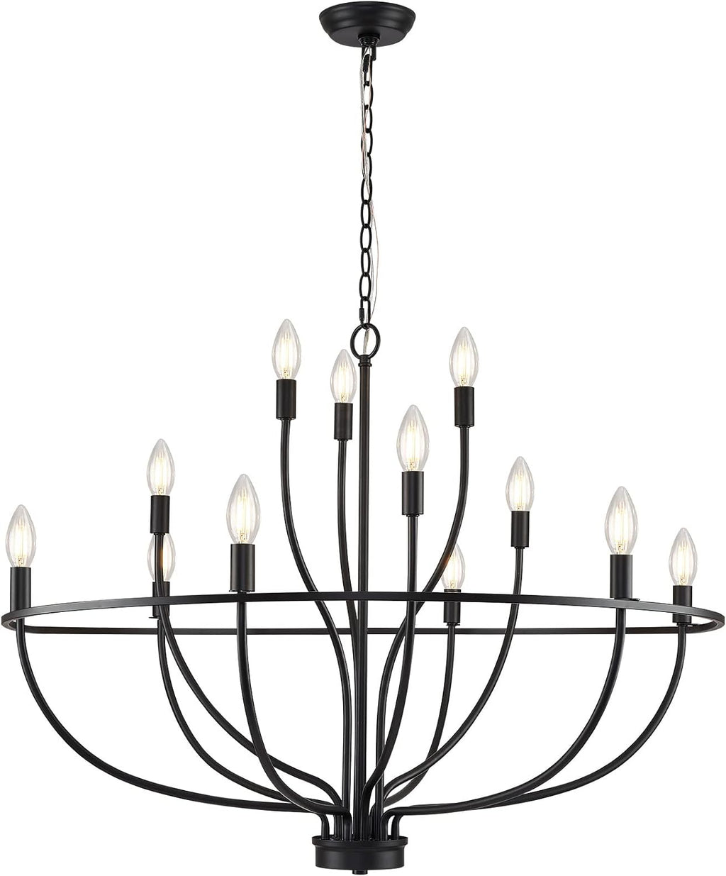 Black Dining Room Light Fixture, 6-Light Farmhouse Black Chandelier for Bedroom Metal Candle Chandeliers Hanging Lighting for Kitchen Living Room Entryway Foyer, 28.54in - Grand Goldman