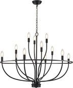 Black Dining Room Light Fixture, 6-Light Farmhouse Black Chandelier for Bedroom Metal Candle Chandeliers Hanging Lighting for Kitchen Living Room Entryway Foyer, 28.54in - Grand Goldman