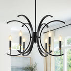 Black Dining Room Light Fixture, 6-Light Farmhouse Black Chandelier for Bedroom Metal Candle Chandeliers Hanging Lighting for Kitchen Living Room Entryway Foyer, 28.54in - Grand Goldman