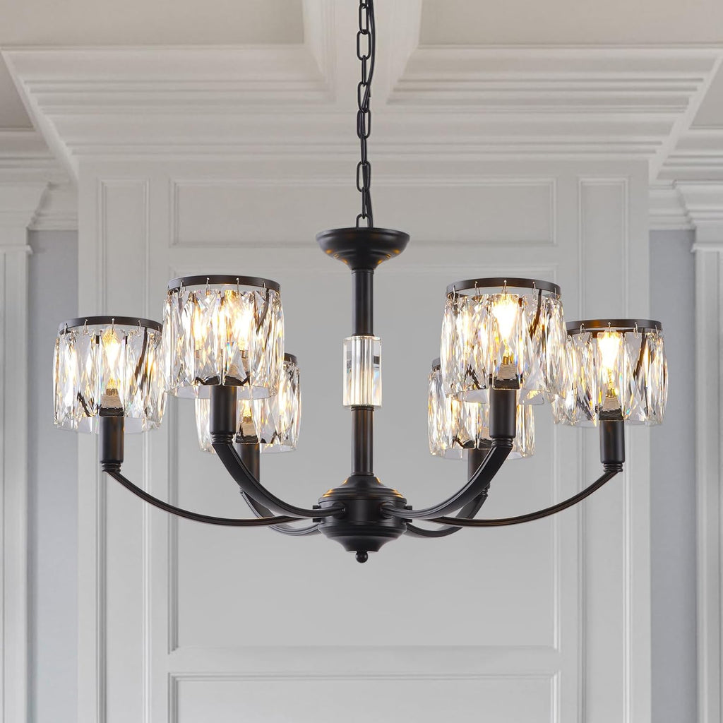 Black Dining Room Light Fixture, 6-Light Farmhouse Black Chandelier for Bedroom Metal Candle Chandeliers Hanging Lighting for Kitchen Living Room Entryway Foyer, 28.54in - Grand Goldman