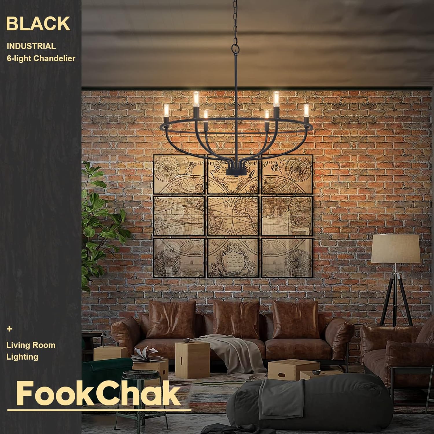 Black Dining Room Light Fixture, 6-Light Farmhouse Black Chandelier for Bedroom Metal Candle Chandeliers Hanging Lighting for Kitchen Living Room Entryway Foyer, 28.54in - Grand Goldman