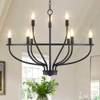 Black Dining Room Light Fixture, 6-Light Farmhouse Black Chandelier for Bedroom Metal Candle Chandeliers Hanging Lighting for Kitchen Living Room Entryway Foyer, 28.54in - Grand Goldman