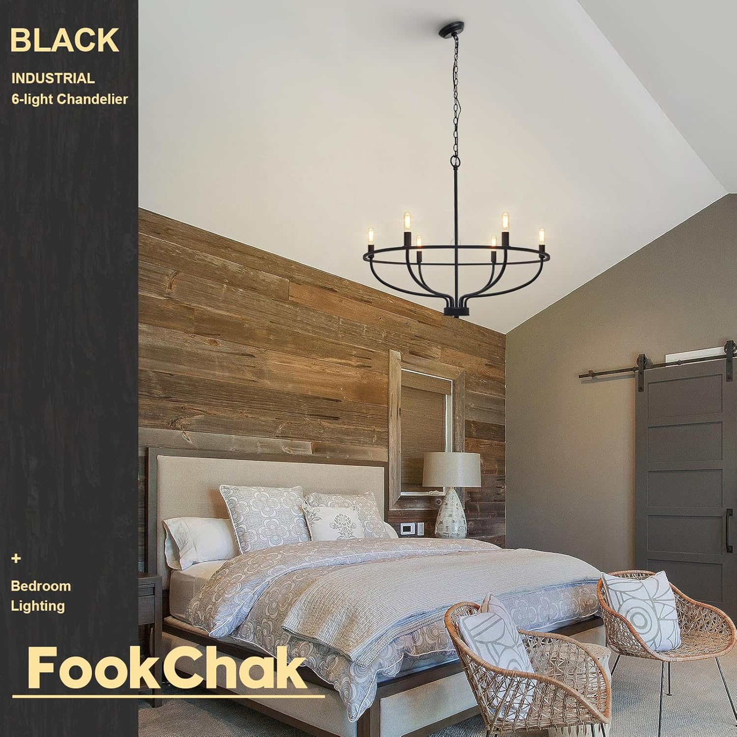 Black Dining Room Light Fixture, 6-Light Farmhouse Black Chandelier for Bedroom Metal Candle Chandeliers Hanging Lighting for Kitchen Living Room Entryway Foyer, 28.54in - Grand Goldman