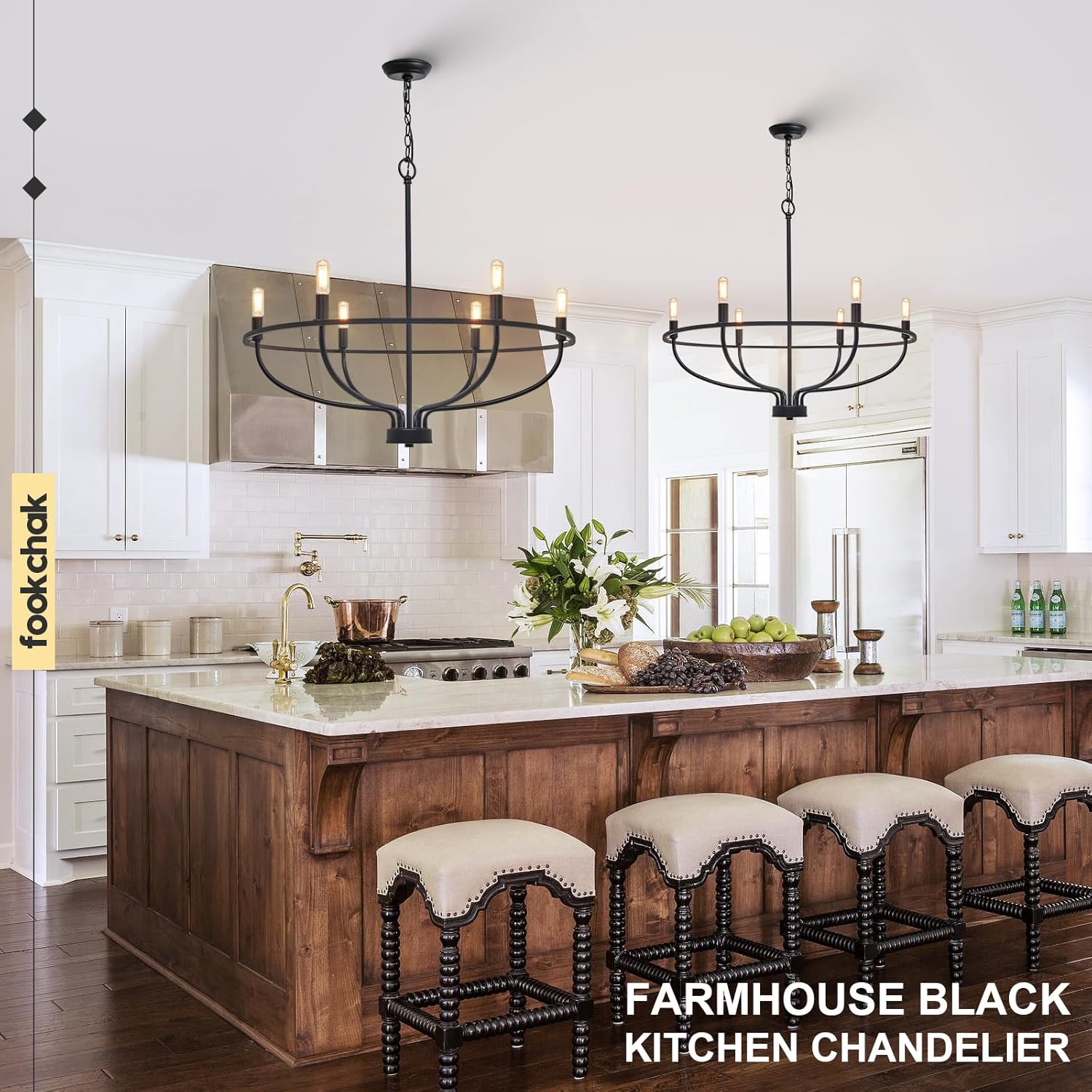 Black Dining Room Light Fixture, 6-Light Farmhouse Black Chandelier for Bedroom Metal Candle Chandeliers Hanging Lighting for Kitchen Living Room Entryway Foyer, 28.54in - Grand Goldman