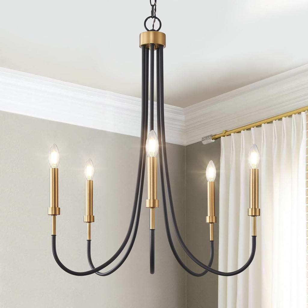 Black Dining Room Light Fixture, 6-Light Farmhouse Black Chandelier for Bedroom Metal Candle Chandeliers Hanging Lighting for Kitchen Living Room Entryway Foyer, 28.54in - Grand Goldman
