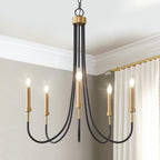 Black Dining Room Light Fixture, 6-Light Farmhouse Black Chandelier for Bedroom Metal Candle Chandeliers Hanging Lighting for Kitchen Living Room Entryway Foyer, 28.54in - Grand Goldman