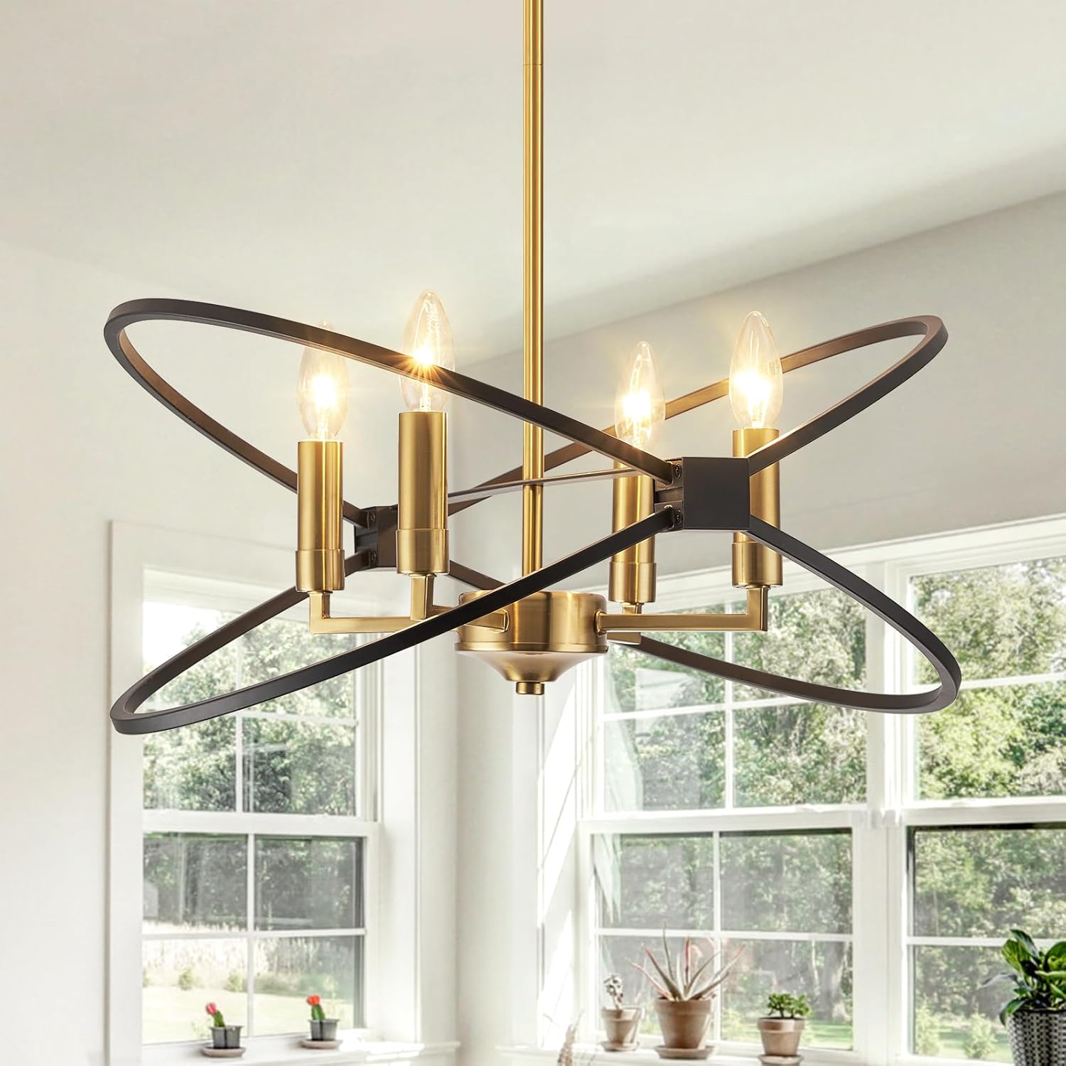 Black Dining Room Light Fixture, 6-Light Farmhouse Black Chandelier for Bedroom Metal Candle Chandeliers Hanging Lighting for Kitchen Living Room Entryway Foyer, 28.54in - Grand Goldman
