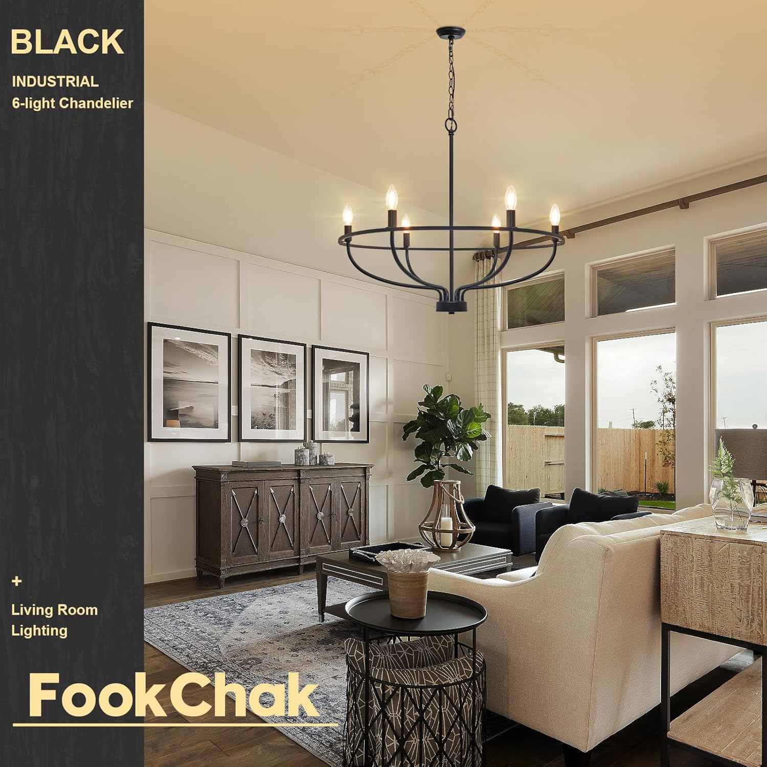 Black Dining Room Light Fixture, 6-Light Farmhouse Black Chandelier for Bedroom Metal Candle Chandeliers Hanging Lighting for Kitchen Living Room Entryway Foyer, 28.54in - Grand Goldman