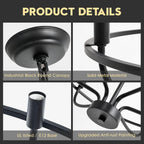 Black Dining Room Light Fixture, 6-Light Farmhouse Black Chandelier for Bedroom Metal Candle Chandeliers Hanging Lighting for Kitchen Living Room Entryway Foyer, 28.54in - Grand Goldman