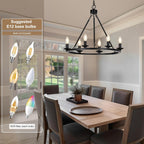 Black Farmhouse Chandelier, 6-Light Wagon Wheel Chandelier with Adjustable Height, Dining Room Light Fixture, Hanging Lights for Kitchen Island, Living Room, Bedroom, Entryway, E12 Base - Grand Goldman