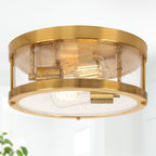 Black Flush Mount Ceiling Light Fixture, Farmhouse Light Fixture with Seeded Glass Lampshade, 2-Light Industrial Close to Ceiling Light Fixture for Hallway, Kitchen, Entryway, Foyer(Bulb Not Included) - Grand Goldman