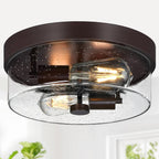 Black Flush Mount Ceiling Light Fixtures, 2-Light Ceiling Mount for Farmhouse with Seeded Glass Lampshade, Industrial Flush Mount Light Fixture Farmhouse for Hallway, Kitchen, Entryway and Foyer - Grand Goldman